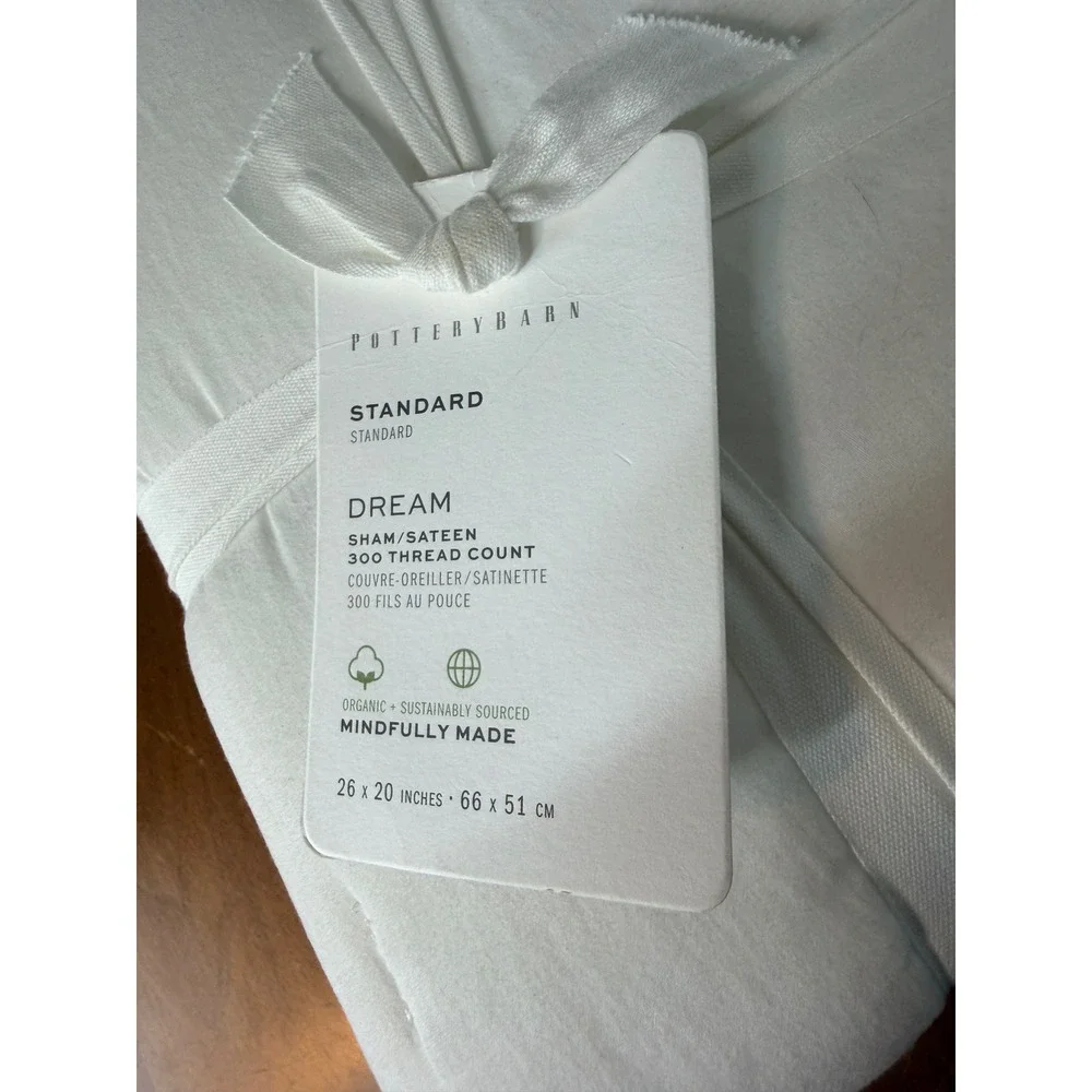 POTTERY BARN DREAM SATEEN COTTON COMFORTER SHAM, STANDARD‎ WHITE NEW